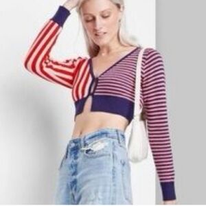 Wild Fable Red and Blue Striped Crop Top